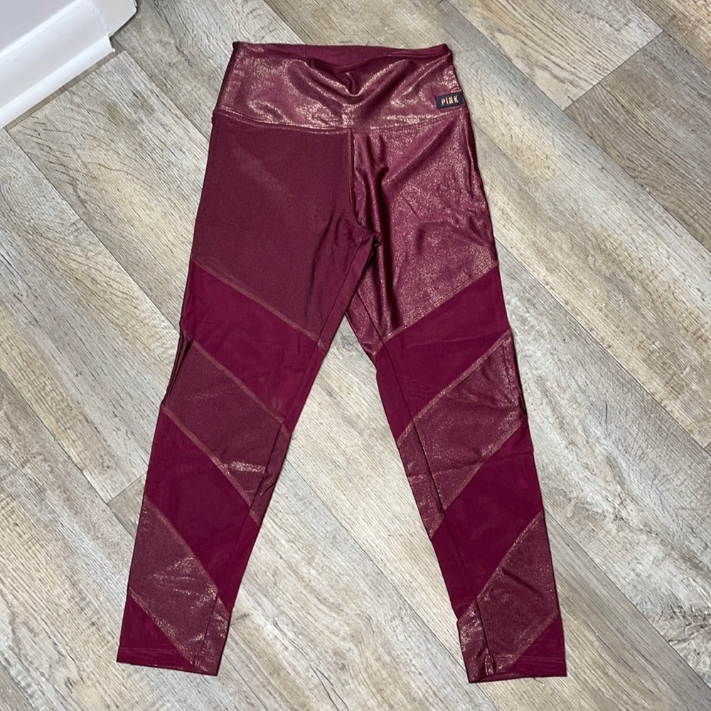 Glitter burgundy workout pants w/ sports bra